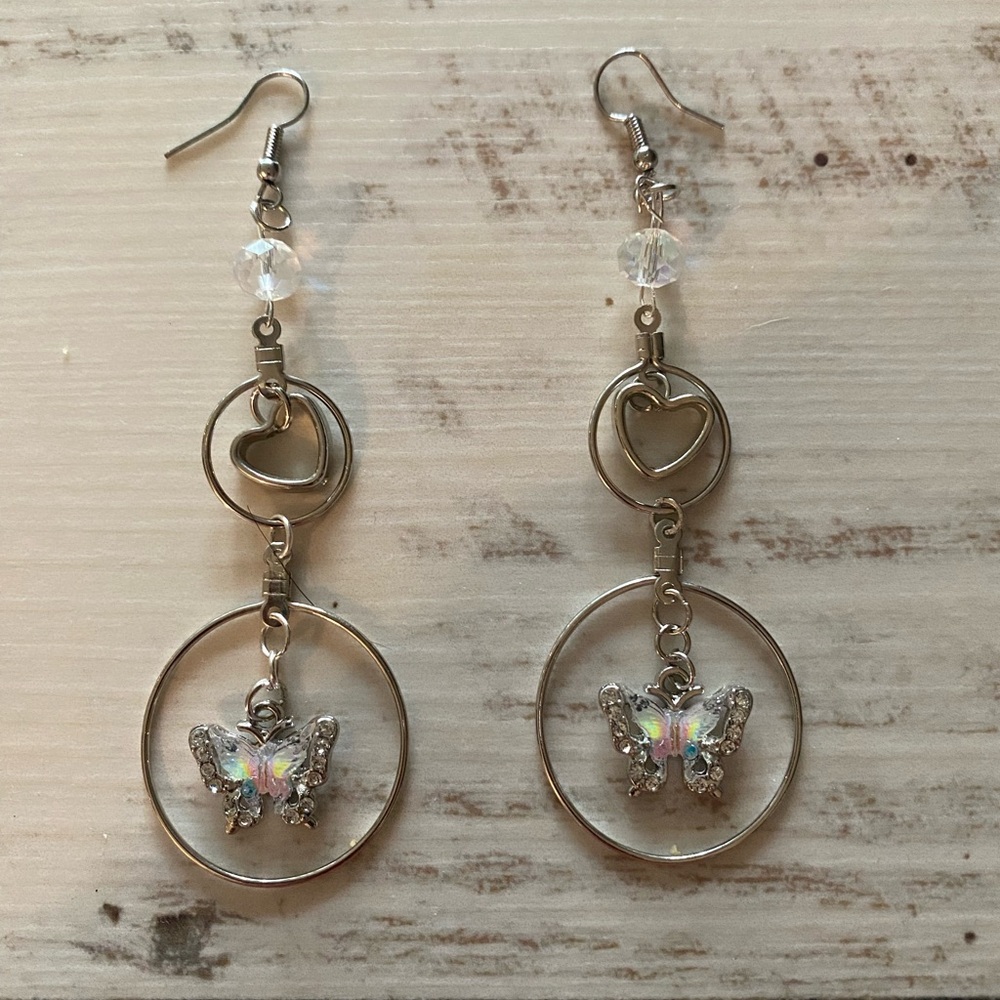Charming Silver Heart and Butterfly Earrings